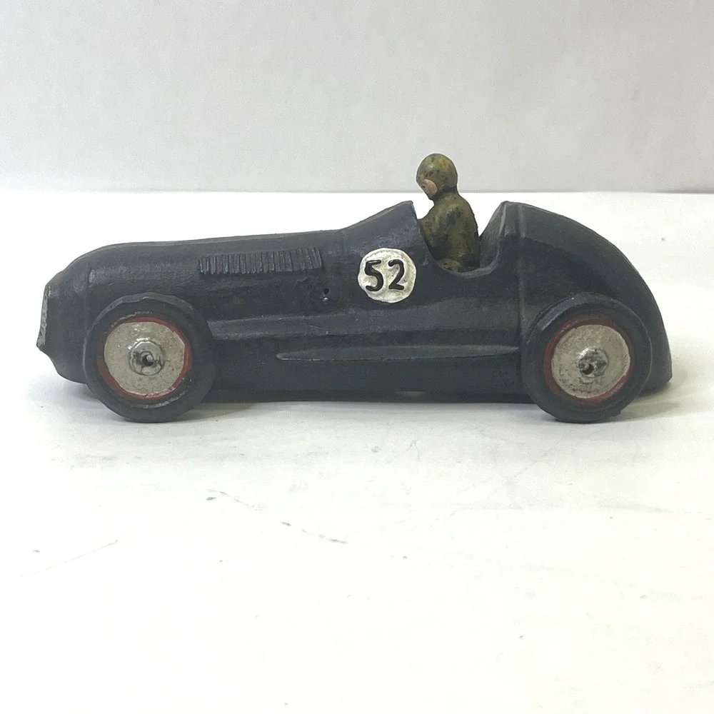 Vintage Cast Iron Streamline Race Car w/‎ Driver #52 Black Repro Hubley Style